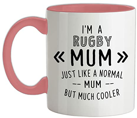 I'm A Rugby Mum - 11oz - Ceramic Two-Tone Mug for Coffee/Tea - BabyPink/White - One Size