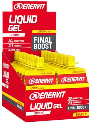 Enervit, Liquid Gel Limone, Gel Energetico con Maltodestrine, Per Sport ad Alta Intensità, 30g di Carboidrati, Tappo Richiudibile, Gusto Limone, VeganOK, Senza Grassi, Senza Glutine, 18 Pack da 60ml