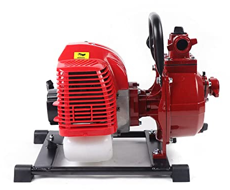 Pompe à eau à essence 10 000 L/H Pompe à eau profonde 7 m Pompe à eau auto-amorçante 42,5 CC 1450 W Diamètre d'entrée et de sortie 1 pouce (25 mm) (rouge)