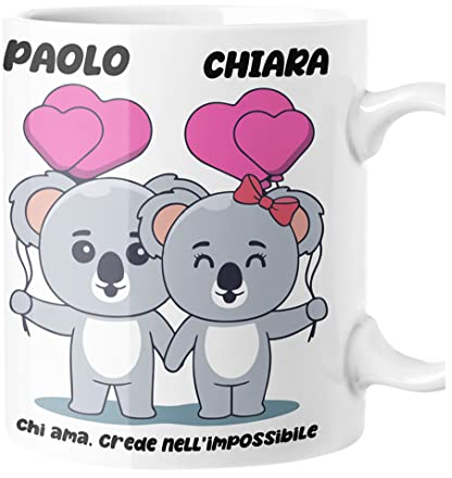 bubbleshirt Tazza SanValentino Personalizzabile Koala Chi ama crede nell'impossibile personalizzabile con nome Love Innamorati Mug 11oz idea regalo