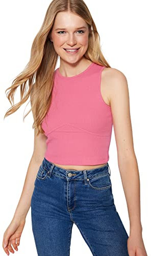 Trendyol Blusa de Punto básica de Cuello Redondo para Mujer Camisa, Fucsia, XL