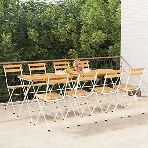 XIAOGUANG Bistrostühle 8 STK. Klappbar, Gartenstühle, Balkonstuhl, Balkon Stuhl, Garten Stühle, Terrassenstuhl, Stühle Für Draußen, Massivholz Akazie und Stahl