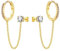 Chain Earrings for Women - 925 Sterling Silver Hoop Double Piercing Gold Huggie Hoop Earrings Set with Cubic Zirconia Stud Tassel Drop Link Cuff Cartilage Helix Earring for Teen Girls Jewellery Gift