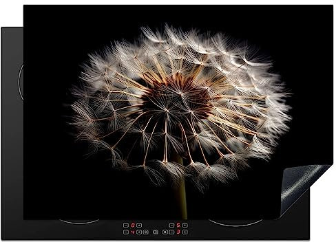 KitchenYeah© Coperchio Piano Cottura 75x52 cm Cucina Copri Fornelli Tappetino Induzione Antiscivolo Piastra Protezione Fiori - Naturale - Tarassaco - Nero - Ritratto