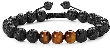 QINJIEJIE 8mm Tigerauge Lavastein Naturstein Perlen Armband Männer Echten Yoga Achat Einstellbar Elastic Armbänder Armband für Herren