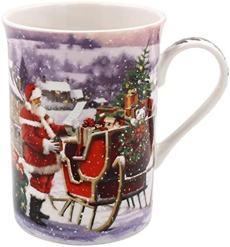 Traditional Father Christmas Xmas Sleigh Scene Fine China Santa Mug Gift (1)