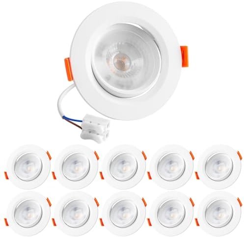 Vlio Spot Led Encastrable 5W Spot Plafond Orientable Blanc Froid 6000K Étanche IP44 Plafonnier Encastré LED Extra Plat 24mm pour Salle de Bain Salon, Lot de 10