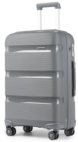 KONO Handgepäck Koffer Trolley 55cm Reisekoffer mit TSA Schloss und 4 Zwillingsrollens, Modisch und Verschleißfest Polypropylen Hartschalenkoffer, 55x40x21cm, 40 Liter (Grau, M)