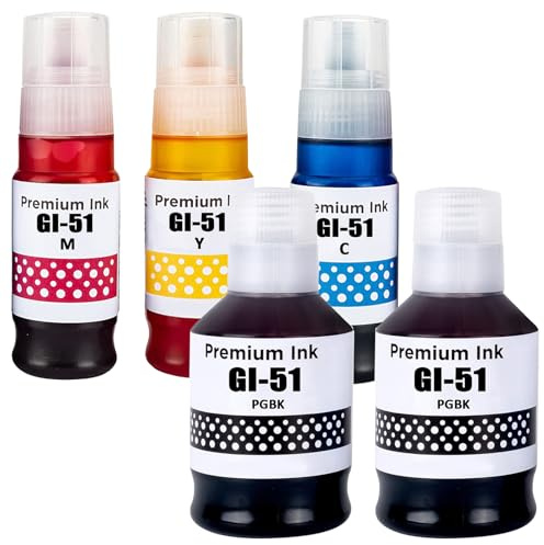 LAIPENG GI-51 GI51 Ink Bottles Compatible for PIXMA G1520 G1560 G2520 G2560 G3520 G3560 G1530 G2570 G3570 G4570 Printer GI-51 BK GI-51BK GI-51C GI-51M GI-51Y 5 Multipack (Black*2 Cyan Magenta Yellow)