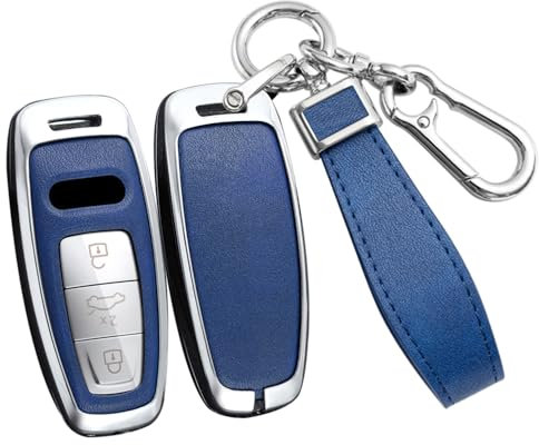 ontto Keyless Coque de Protection pour clé de Voiture 3 Boutons Argenté et Bleu Convient pour Audi A8 A8L Q8 A3 Sportback A6 A7 Q7 RS6 S6 S7 SQ8 Q4 SQ7 TFSI E-Tron 2019-2023