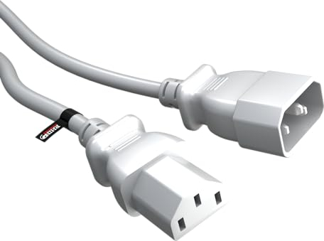 rhinocables UK IEC Kettle Mains Extension Lead C13 - C14 Male to Female Cord to Extend Existing Power Supply Cable for Monitor, Computer, Printers, Electrical Appliances (White, 5m)