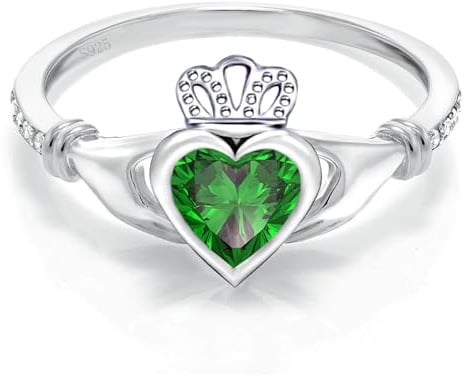 Anillo de plata de ley Claddagh para mujer, anillo de piedra natal irlandesa Claddagh, anillo de compromiso con corona de nudo celta para mujer, anillo de compromiso para aniversario de boda, 8, Plata