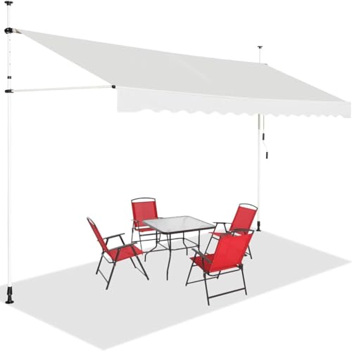GOPLUS Klemmmarkise 350cm breit, Markise Balkon ohne Bohren, Markise mit Handkurbel, UV-beständig höhenverstellbar wasserabweisend, Sonnenschutz für Balkon Terrasse & Garten (Beige, 350cm)