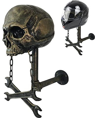 Qikam Support De Casque De Crâne De Moto, Porte-Casque Moto Crâne, Support De Casque Mural en Forme De Crâne en Résine, Décoration Murale en Résine Amovible pour Vélo/balles De Baseball Et Casque De