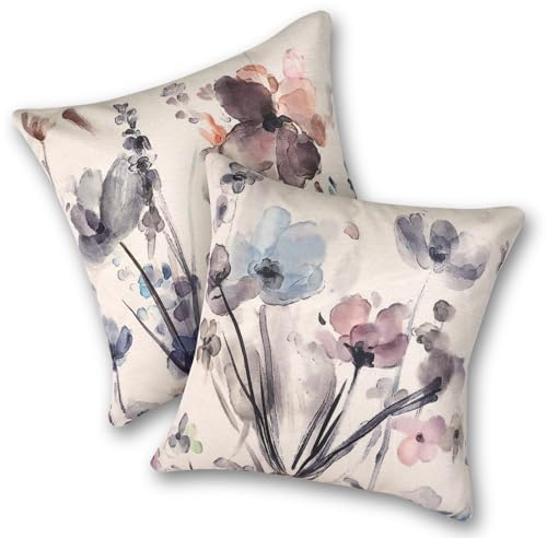 AUAUY Blumen Kissenbezug 40x40 2er Set, Kissenhülle Leinen Sofakissen Moderne Abstrakte Blumen Aquarellmalerei Dekokissen für Sofa Schlafzimmer Couch Outdoor Bauernhaus Kissenbezüge