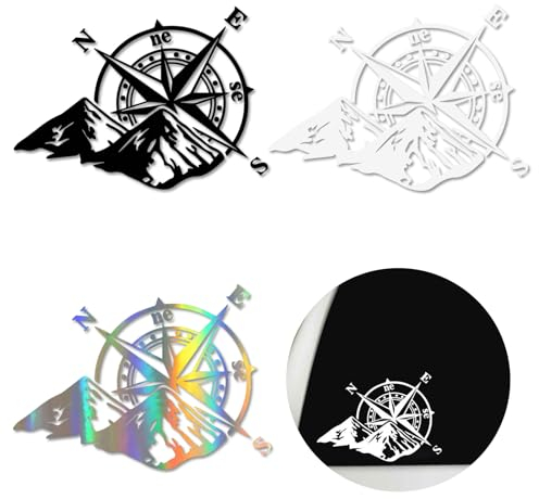 3 Pièces Autocollants Boussole Graphiques Voiture, Stickers Camping Car Exterieur, pour SUV Caravanes Rose des Vents ou Moto - Taille : 18 x 13 cm - Protection Solaire et Imperméable