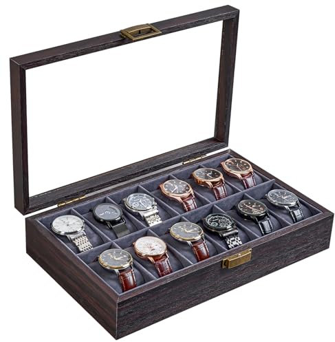 ProCase 12 Slots Uhrenbox, Uhrenkasten Holz, Uhrenkissen Herren, Uhrenschatulle Uhrenaufbewahrung Uhrenorganisation Uhrenkoffer watch box für Herren - Espresso