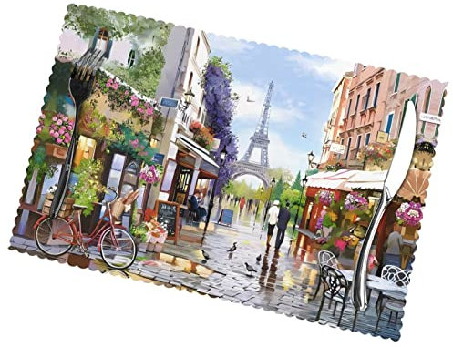 Platzsets mit Eiffelturm-Muster, Motiv: Paris Straße, 6 Stück, Blumen-Tischsets, Küche, Hotel, Party, Tischdekoration, 45,7 x 30,5 cm