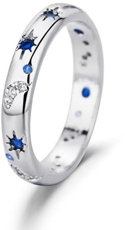 AORHOFJ 925 Sterling Silber Frauen Ringe Mond Stern Ring Evil Eye Ring Bunte Cubic Zirkonia Ring Stapelbare Vintage Ringe Statement Ringe für Frauen Größe,ringe frauen,daumenring damen