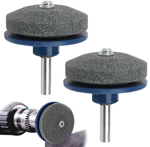 2 Pcs Lawn Mower Blade Sharpener, Double Layer Heavy Duty Blue Garden Tool Sharpener, Precise Multipurpose Sharpener for Rotary Mowers, Spades, Hoes, Lawn Edgers, Power Drill and Hand Drill