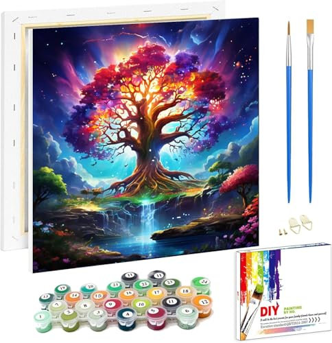 Viart Baum des Lebens Malen Nach Zahlen mit Rahmen-Baum des Lebens Malen Nach Zahlen Erwachsene mit Rahmen,Malen Nach Zahlen für Erwachsene Landschaft Als Home Wand Dekor 20x20cm