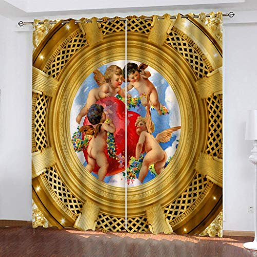 3D Goldener Korridor Kleiner Engel Muster Schallschutz Vorhang 2Er Set Ösen Für Schlafzimmer Kinderzimmer, Gardinen Wohnzimmer Modern, Thermo Vorhänge Blickdicht Fensterdekoration 200X160Cm