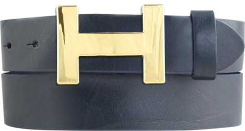 BELTINGER Designer Gürtel HENRY aus Vollrindleder 4 cm | Eleganter Ledergürtel für Damen und Herren 40mm | Gold glänzend | Marine 85cm