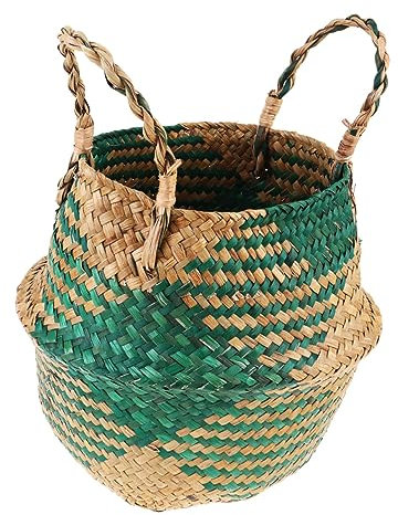 KICHOUSE Storage Basket Double Handles Straw Potted Plant Baskets Seagrass Plant Box Woven Linen