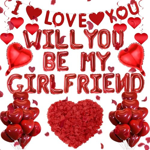 Will You Be My Girlfriend - 554 Stück Verlobung Deko Rot Buchstaben Folienballon I Love You Banner Herz Spiral Dekoration Für Jubiläen Valentinstag Geständnis Hochzeit Geburtstag Heiratsantrag Deko