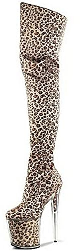 Stivali Alti Fino alla Coscia con Tacco a Spillo e Stampa Leopardata da Donna, Stivali Alti sopra Il Ginocchio con Plateau, Scarpe da Ballo Oversize,Leopard Print,45 EU