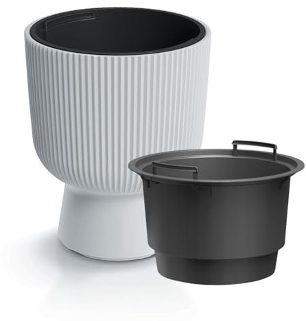 B2C Plant Pots Flower Planter 7 Colours 3 sizes Tall with insert Wavy Plastic Pot Boho Elegant Textured Cylindrical with base indoor/outdoor Modern (White, 40cm - 37L)