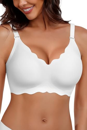 HORISUN Bra for Women, Non Wired Seamless Wireless Push Up Bras Comfortable Support Lift Full Coverage Bralettes Everyday Plus Size Bras White L