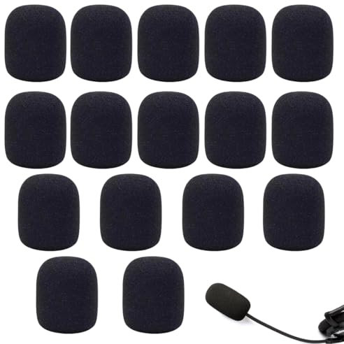 KEQAR Lot de 16 protections en mousse, mousse micro casque et bonnette microphone, Protection contre le vent pour microphone et casque(Noir)