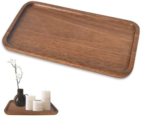 Petit Plateau de Service Rectangulaire,Plateau en Bois d'Acacia pour Café, Boissons et Collations, Idéal pour Les Cafés, Les Brunchs à Domicile et Les Cadeaux -20 x 10,5 cm