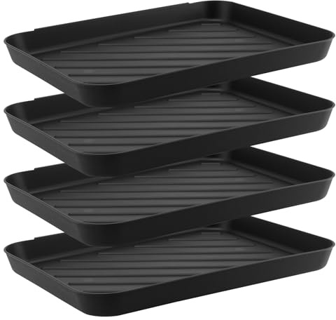 CHUIFAI 4 Bandejas de Plástico para Zapatos Grandes, 40 x 30 x 3 cm, Negro, para Interiores, Pasillo, Armario