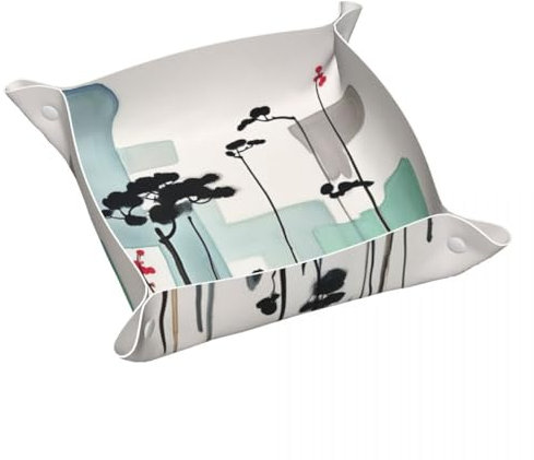 Vassoio in PVC con stampa a disegno piatto e pittura a inchiostro - Organizer pieghevole a scatto per monete/telefono/orologi,leggero da viaggio,verde M