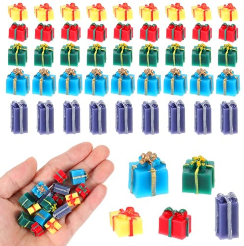 WJIAAA 50 Stück Teiliges Klein Weihnachtsdekoration, Mini Resin Weihnachtsgeschenkboxen Xmas Dekoration für Puppenhaus Niedliche Weihnachtsfiguren Geschenkboxen Festliche Anlässe