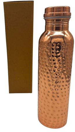 AB India Crafts Kupfer Trinkflasche Hammerschlag Design – 99,9% reines Kupfer – Ayurveda Wasserflasche, handgefertigt in Indien, 900 ml