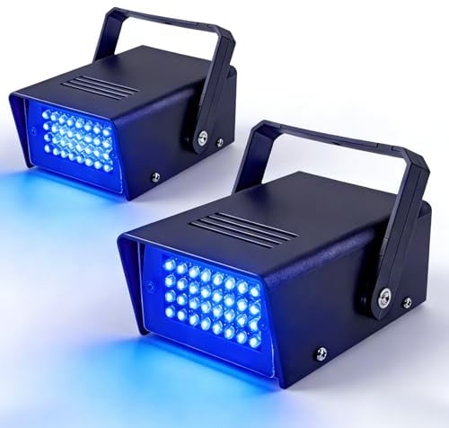 2 Packungen Mini Stroboskop Licht, 32 LED Disco Licht Partylicht Strobe Light, Stroboskope Blau Blitzlichter für DJ Halloween Karaoke Party in Kleinen Räumen Parties
