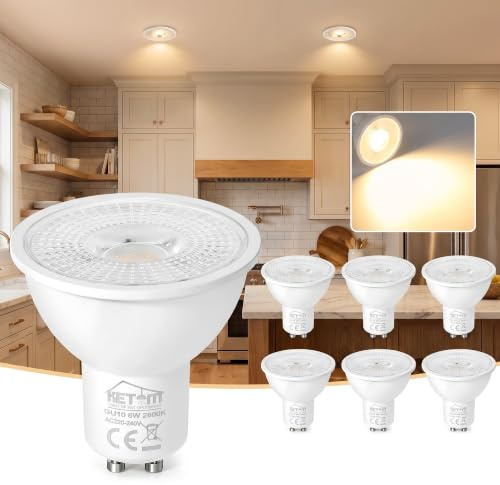 Ketom GU10 LED Warmweiss 2800K, 6W Lampe, 60 Watt Ersetzt, 6 Stück | LED Lampe GU10 Warmweiß, 480LM, Spots 230V, 120° Abstrahlwinkel, LED Lampen, Energiesparendes Leuchtmittel, Nicht Dimmbar