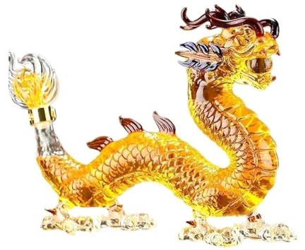 Carafe à décanter Dragon du zodiaque chinois – Bouteille à whisky en verre sans plomb faite à la main 1000 ml, décoration de table de festival, cadeau personnalisé pour tequila vin