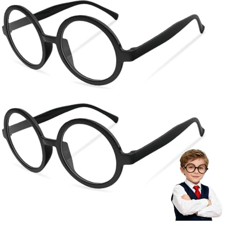 2Paar Runde Brille Ohne Stärke,Spielzeugbrille,Retro Runde Brillen,Nerd brille,Lustige Brillen Zauberer Brille Gläser mit Rundem Rahmen,Erwachsene für Karneval/Mottoparty/Verkleidung Accessoire