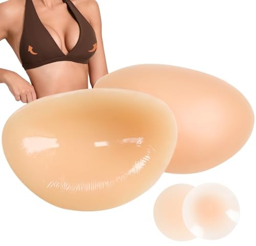 POMAMZ Sticky Silicone Bra Inserts for Bikini, 1 Pair, Light Beige, A-C Cup