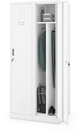 Jan Nowak Personalschrank Spind Metall, 4 Abteile, 180 x 80 x 60 cm | Kleiderschrank, Arbeiterschrank mit Trennwand, Kleiderstangen, Haken, Ablagen, Lüftung, Namensschild und Zylinderschlössern