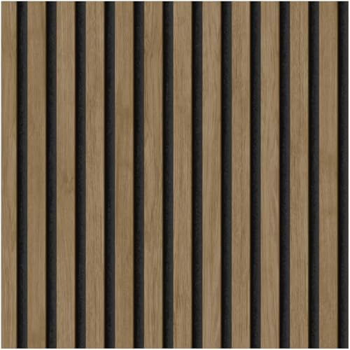 Wood Slat Wallpaper Acoustic Wood Panel Effect Warm Walnut & Black Vertical Design Modern Textured Look Feature Wall Paste The Wall Home Decor for Living Room Bedroom Office