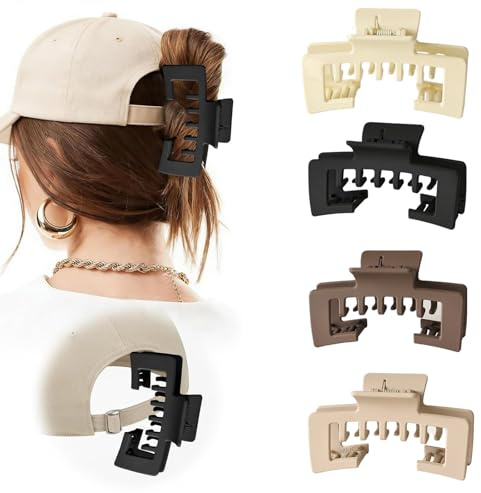 Claw Clips for Baseball Caps, 4Pcs Non-Slip Hat Hair Clips for Women, Strong Hold Square Design Hair Claw for Hats, Hair Accessories Gifts for Thick and Fine Hair (#C)