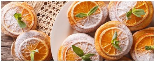 Wallario Küchenrückwand selbstklebend 115 x 50 cm, Motiv: Frische Biskuits mit Orangenscheiben | Spritzschutz abwischbar & pflegeleicht