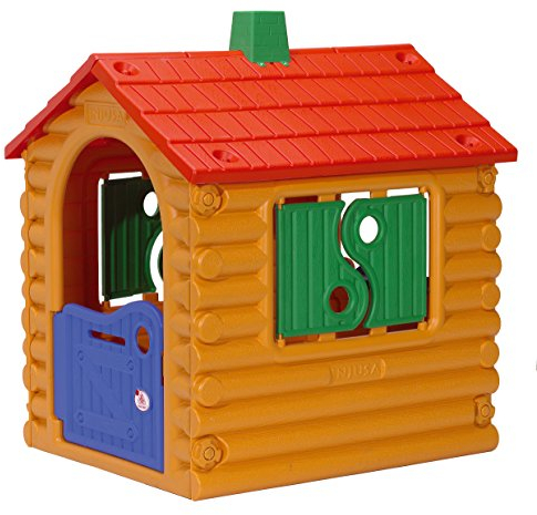 INJUSA - Spielzeughaus 'The Hut' empfohlen für Kinder von 2 bis 6 Jahren | Kinderhaus mit 1 Zugangstür mit Riegel und Briefkasten | 3 Fenstern mit Rollläden und Außentheke | Mehrfarbig (2032)