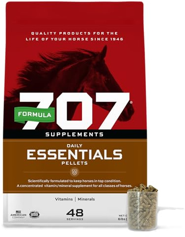 Formula 707 Daily Essentials Ration Balancer Supplement for Horses, 6 lb Bag – 48 Servings – Concentrated Complete Vitamin & Mineral Pellet