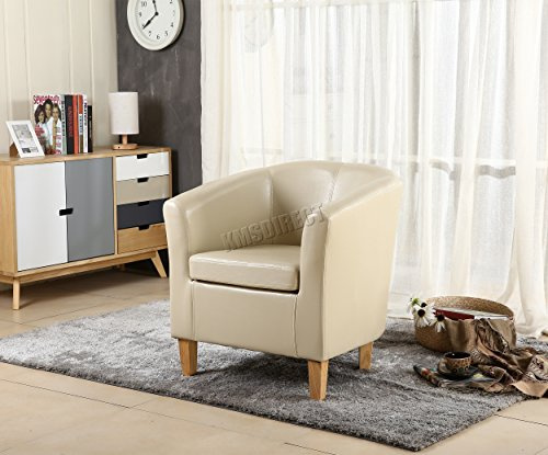 WestWood Faux Leather Tub Chair Armchair Dining Living Room Lounge Office Modern Furniture Ivory New